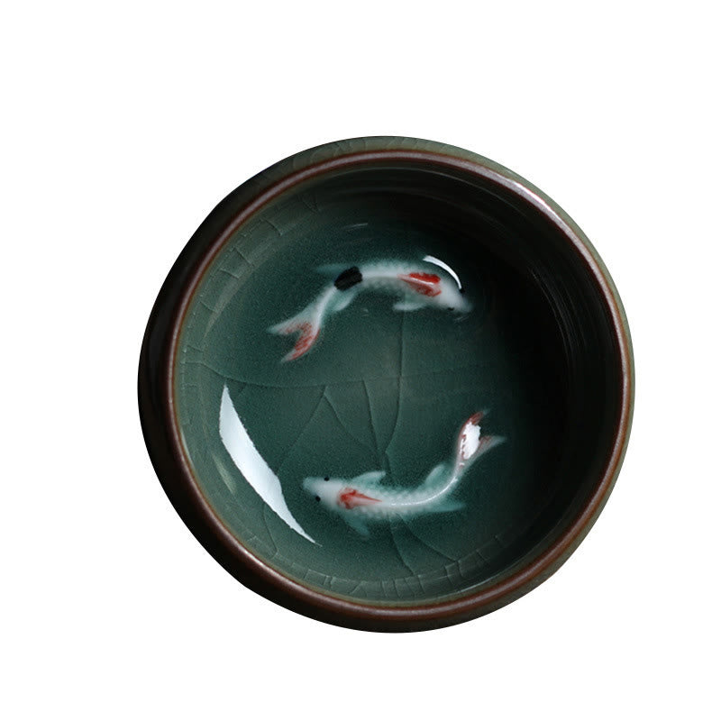 Tasse à thé en céramique motif carpes koï colorées 60 ml | Décor Zen