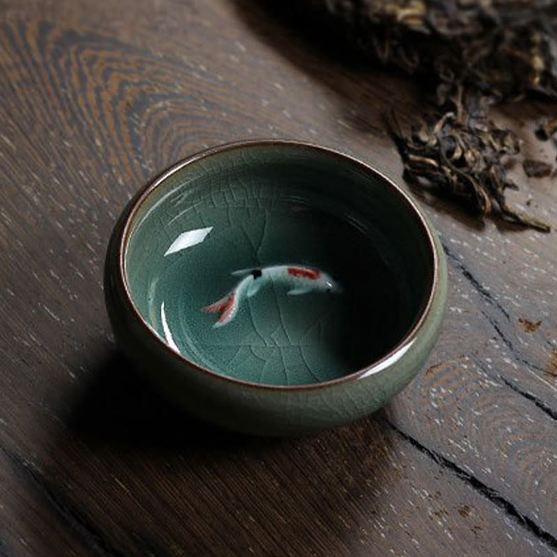 Tasse à thé en céramique motif carpes koï colorées 60 ml | Décor Zen
