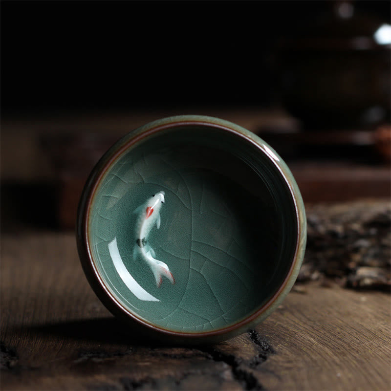 Tasse à thé en céramique motif carpes koï colorées 60 ml | Décor Zen