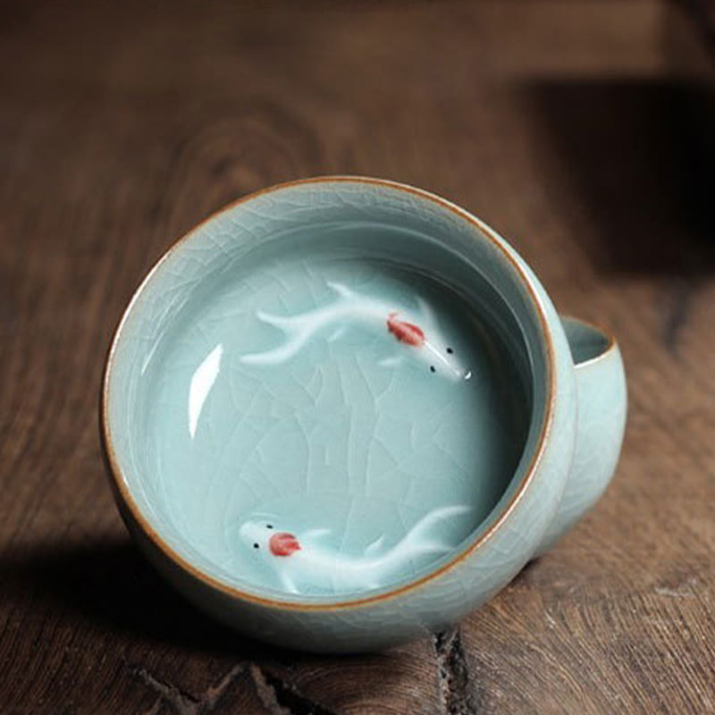 Tasse à thé en céramique motif carpes koï colorées 60 ml | Décor Zen