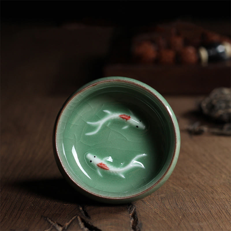Tasse à thé en céramique motif carpes koï colorées 60 ml | Décor Zen