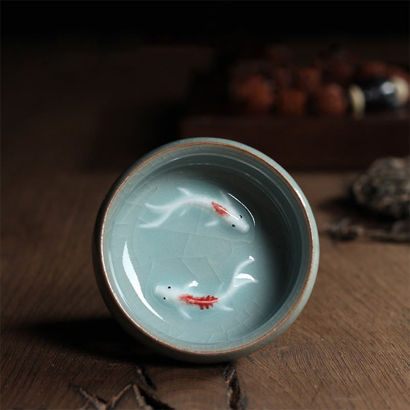 Tasse à thé en céramique motif carpes koï colorées 60 ml | Décor Zen