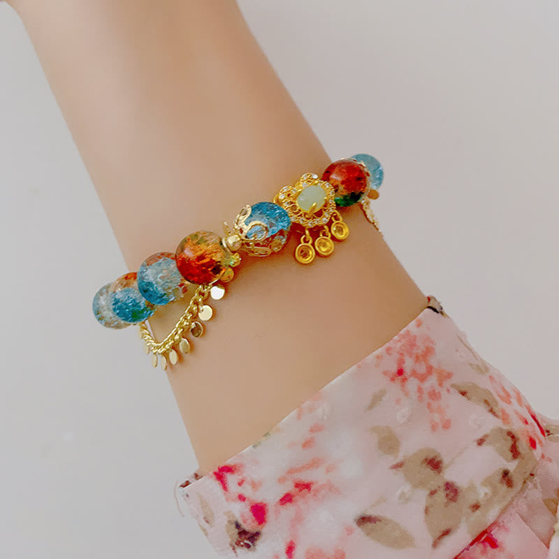 Bracelet de protection spirituelle en perles de verre Liuli colorées