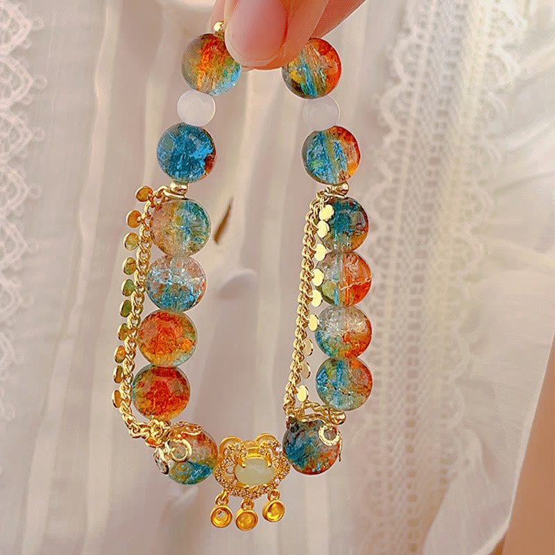 Bracelet de protection spirituelle en perles de verre Liuli colorées