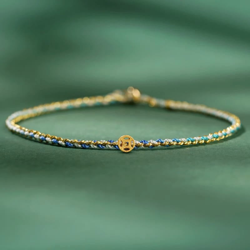 Bracelet en corde avec pièces porte-bonheur colorées 14-15 cm et sons de guérison