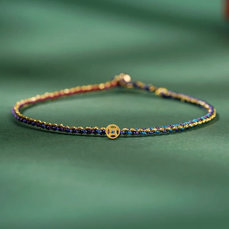 Bracelet en corde avec pièces porte-bonheur colorées 14-15 cm et sons de guérison