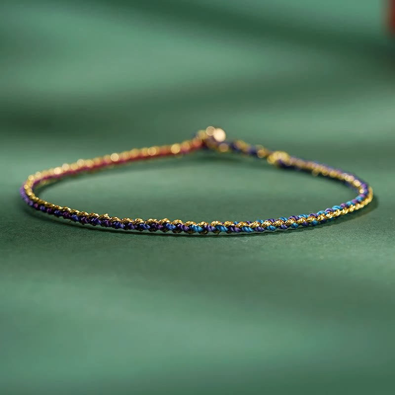 Bracelet en corde avec pièces porte-bonheur colorées 14-15 cm et sons de guérison