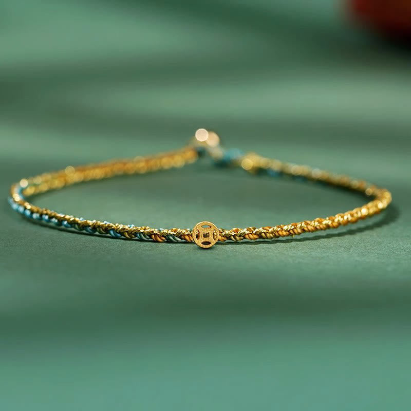Bracelet en corde avec pièces porte-bonheur colorées 14-15 cm et sons de guérison