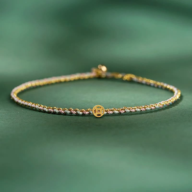 Bracelet en corde avec pièces porte-bonheur colorées 14-15 cm et sons de guérison