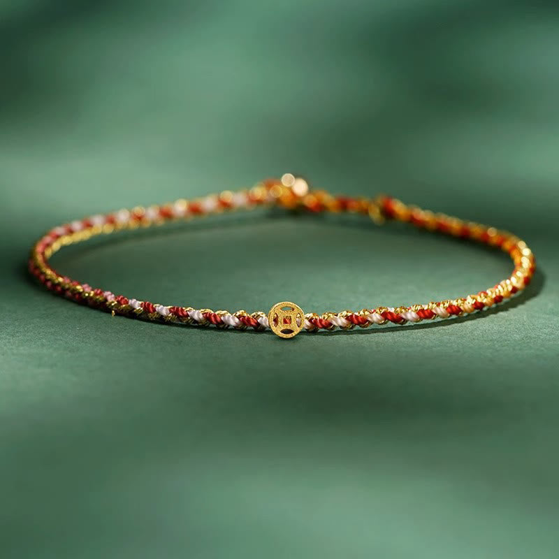 Bracelet en corde avec pièces porte-bonheur colorées 14-15 cm et sons de guérison