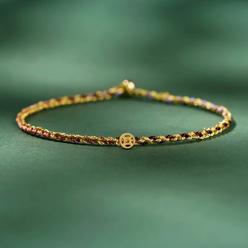 Bracelet en corde avec pièces porte-bonheur colorées 14-15 cm et sons de guérison