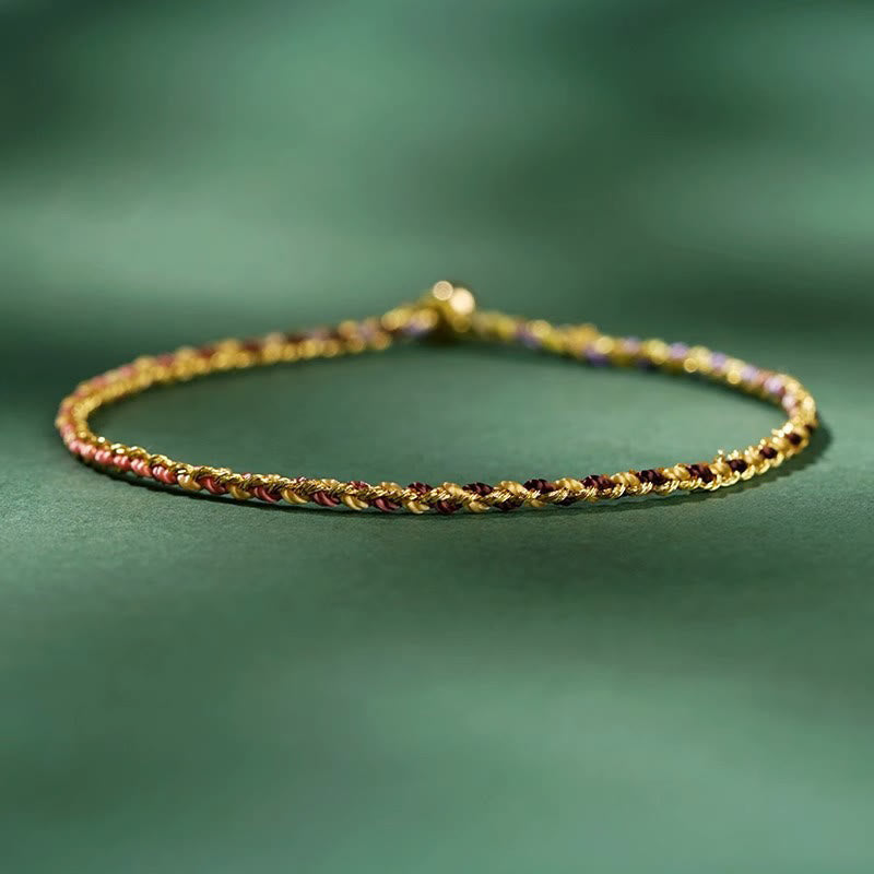 Bracelet en corde avec pièces porte-bonheur colorées 14-15 cm et sons de guérison