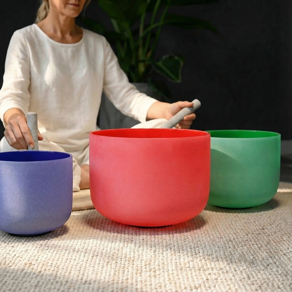 Ensemble de bols chantants en cristal de quartz coloré, 8", 10", 12"