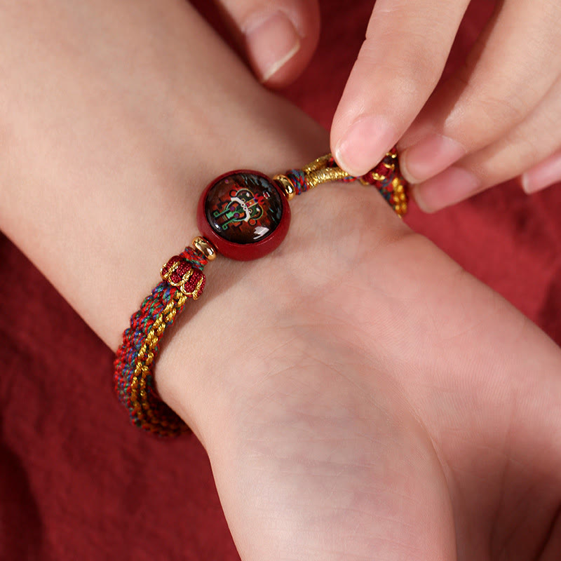 Bracelet de bénédiction Thangka en corde colorée et cinabre