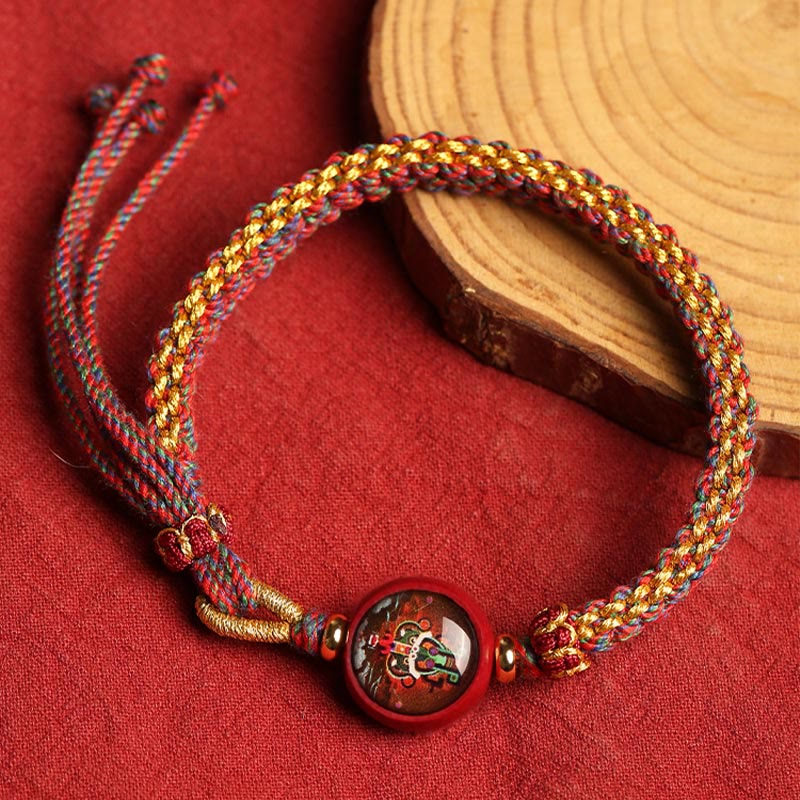 Bracelet de bénédiction Thangka en corde colorée et cinabre