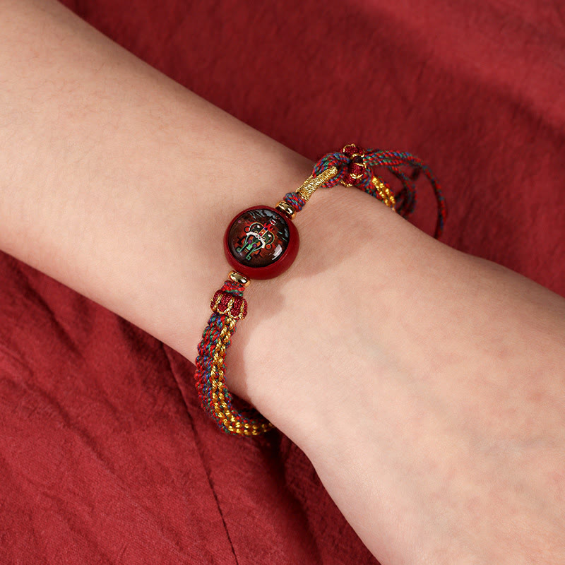 Bracelet de bénédiction Thangka en corde colorée et cinabre