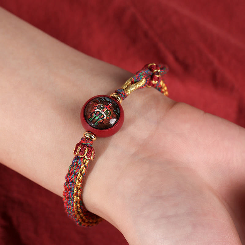 Bracelet de bénédiction Thangka en corde colorée et cinabre