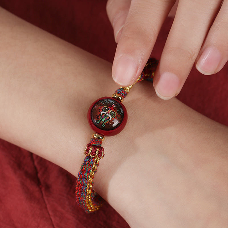 Bracelet de bénédiction Thangka en corde colorée et cinabre