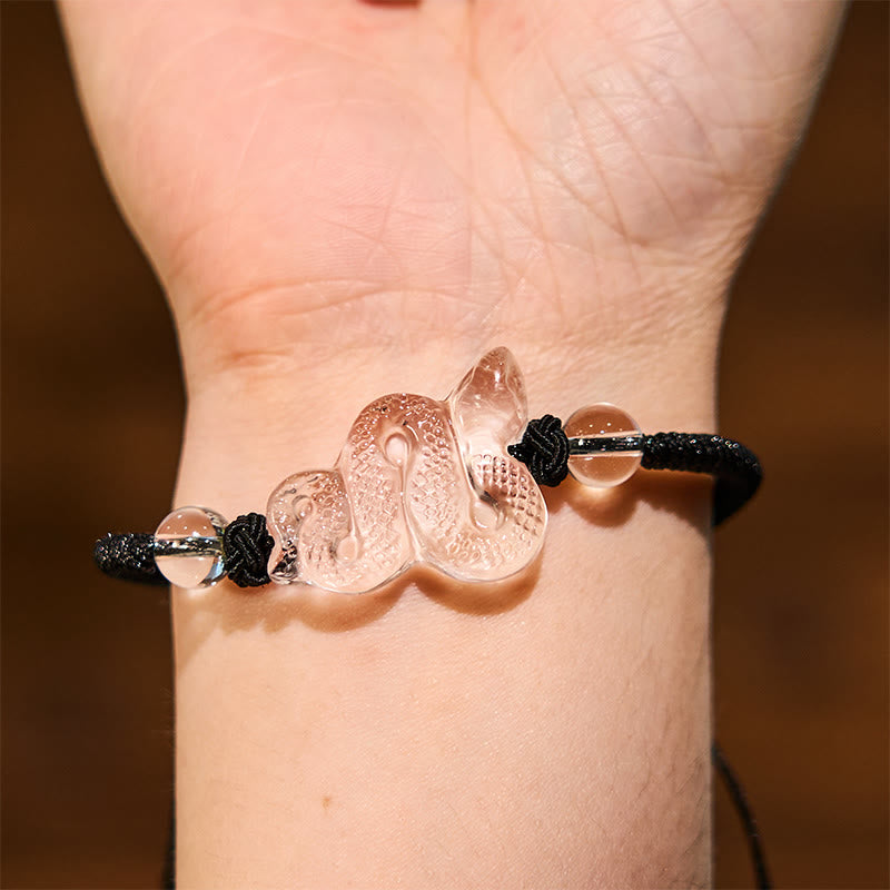 Bracelet serpent en quartz transparent avec corde colorée 18-19 cm