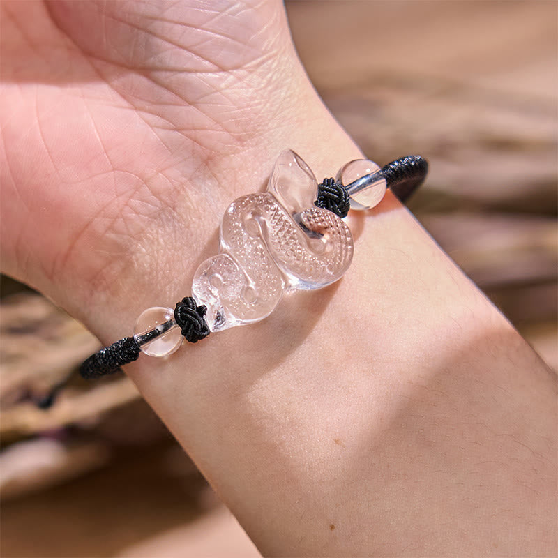 Bracelet serpent en quartz transparent avec corde colorée 18-19 cm
