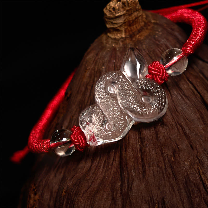 Bracelet serpent en quartz transparent avec corde colorée 18-19 cm