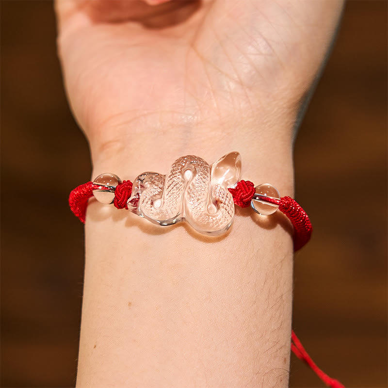 Bracelet serpent en quartz transparent avec corde colorée 18-19 cm