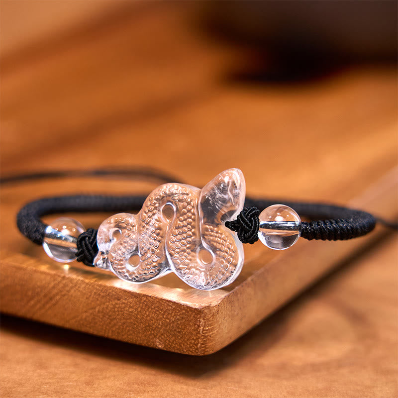 Bracelet serpent en quartz transparent avec corde colorée 18-19 cm