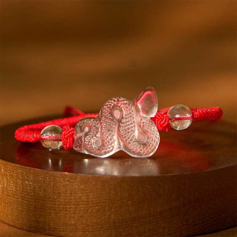 Bracelet serpent en quartz transparent avec corde colorée 18-19 cm