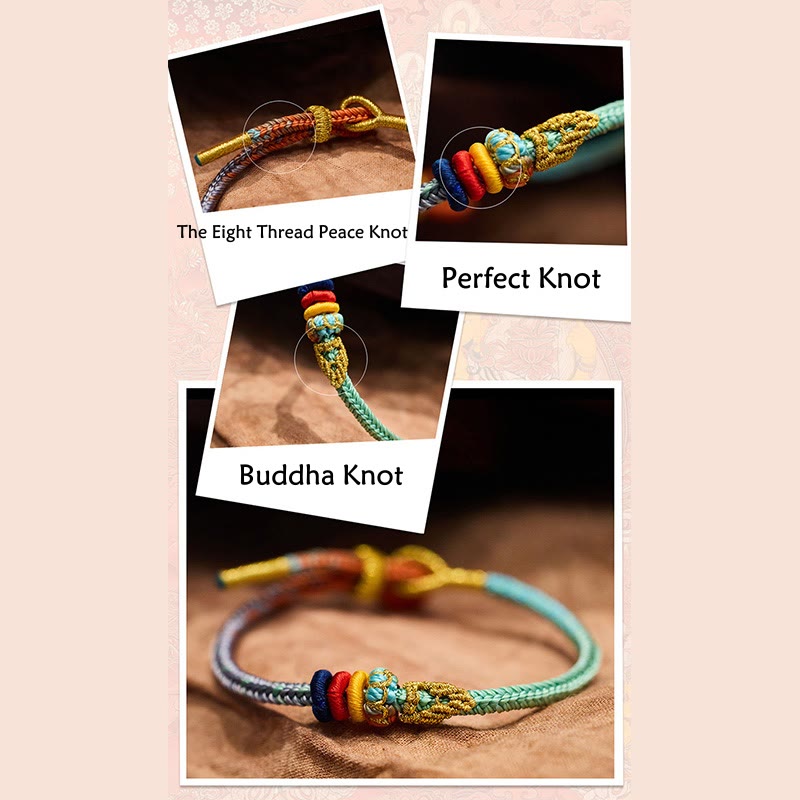 Bracelet spirituel à huit fils et corde colorée avec nœud de paix