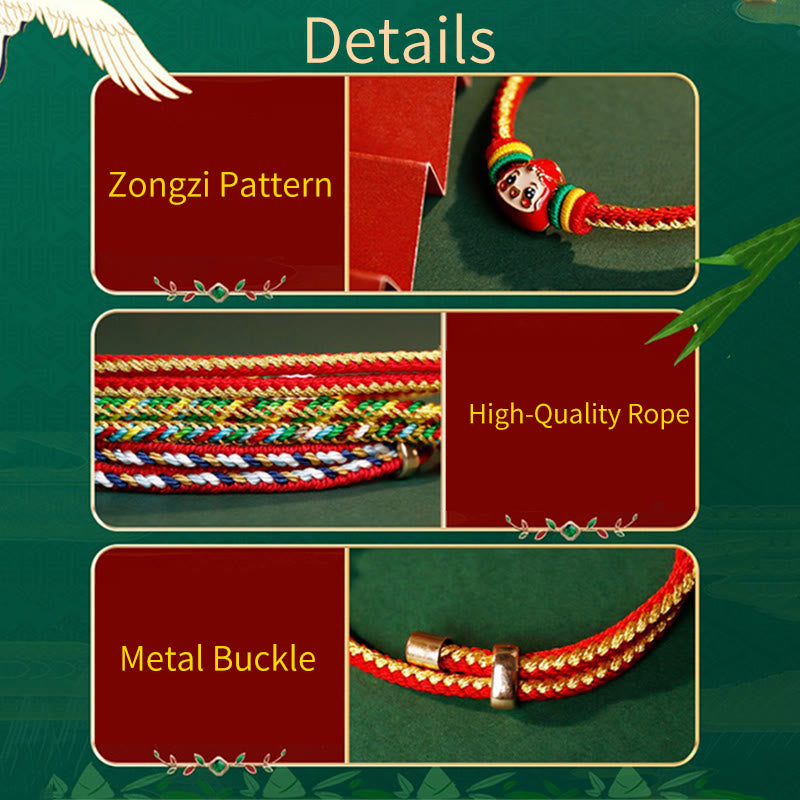 Bracelet porte-bonheur fait main en corde colorée avec personnage Fu
