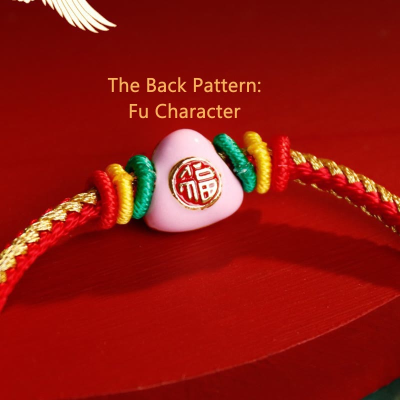 Bracelet porte-bonheur fait main en corde colorée avec personnage Fu