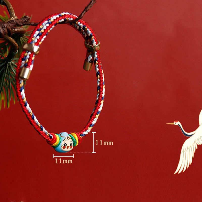 Bracelet porte-bonheur fait main en corde colorée avec personnage Fu