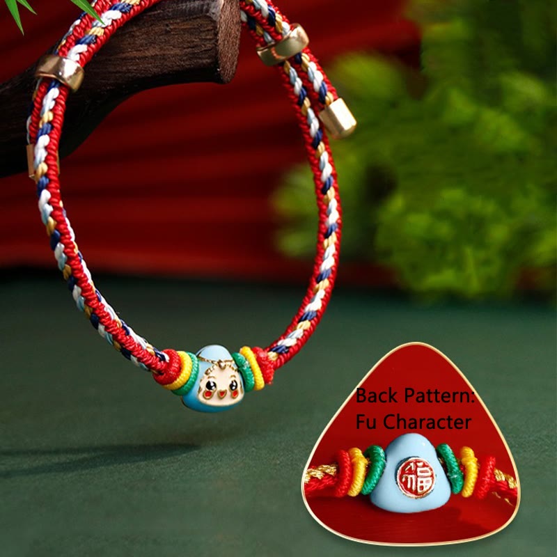 Bracelet porte-bonheur fait main en corde colorée avec personnage Fu