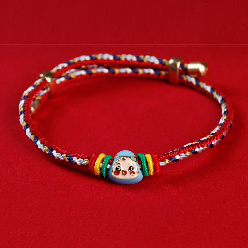 Bracelet porte-bonheur fait main en corde colorée avec personnage Fu