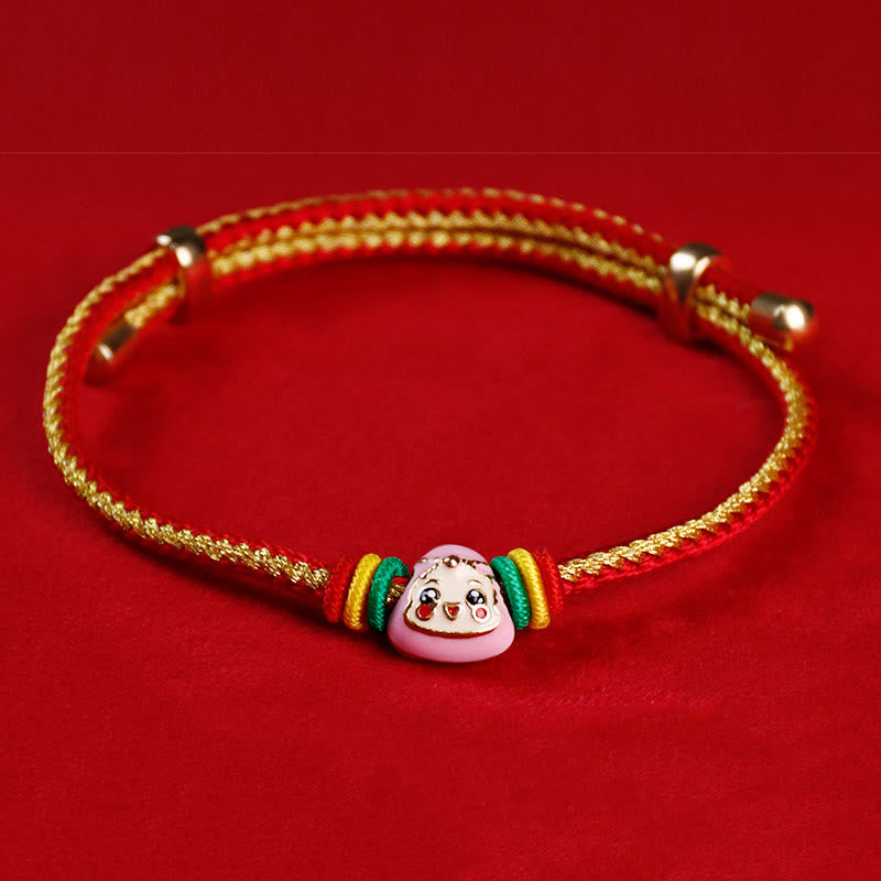 Bracelet porte-bonheur fait main en corde colorée avec personnage Fu