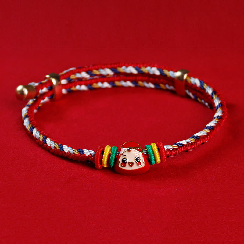 Bracelet porte-bonheur fait main en corde colorée avec personnage Fu