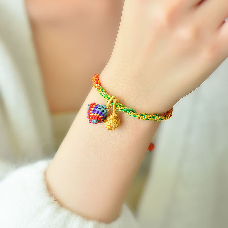 Bracelet porte-bonheur en corde colorée avec breloque Zongzi