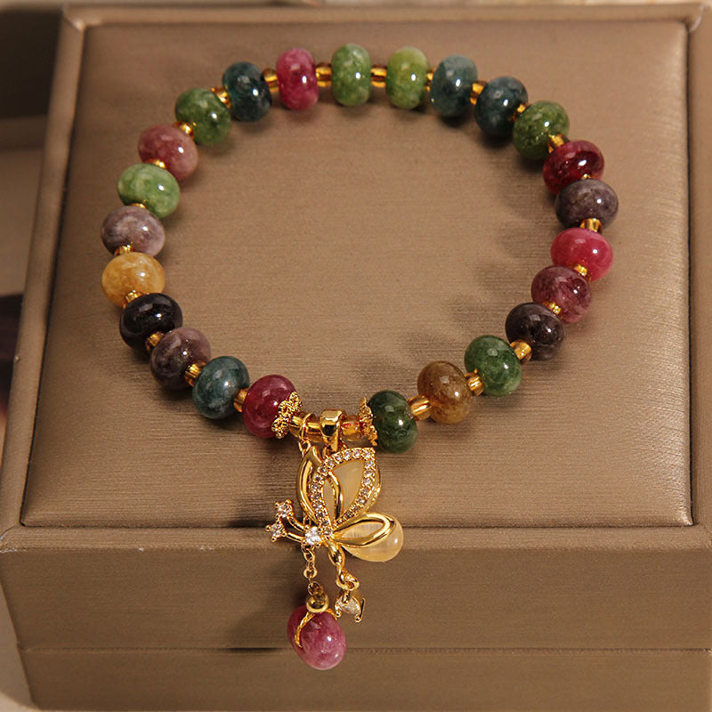 Bracelet à breloques papillon en tourmaline colorée