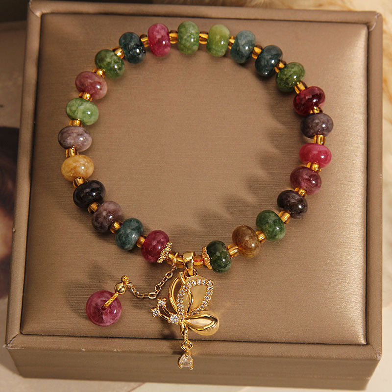 Bracelet à breloques papillon en tourmaline colorée