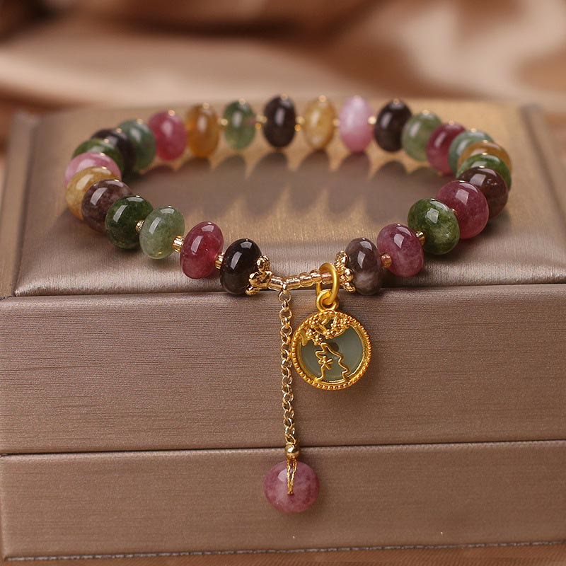Bracelet d'amour en tourmaline colorée avec breloque fleur de lapin