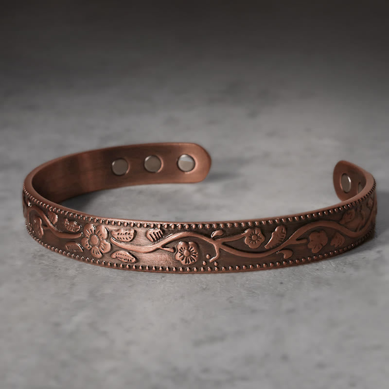 Bracelet spirituel réglable en cuivre | Manchette magnétique florale