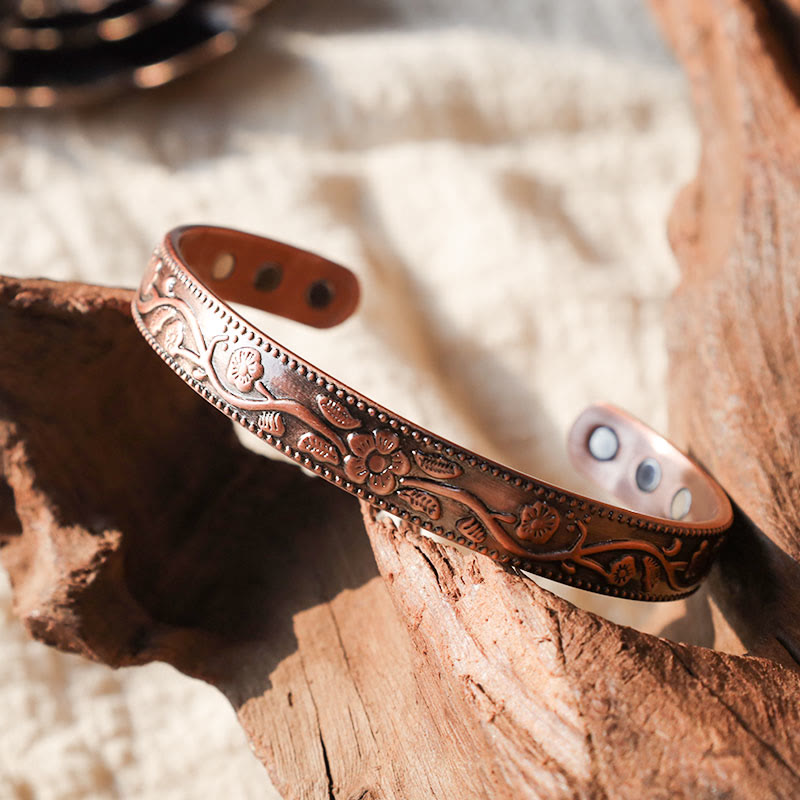 Bracelet spirituel réglable en cuivre | Manchette magnétique florale