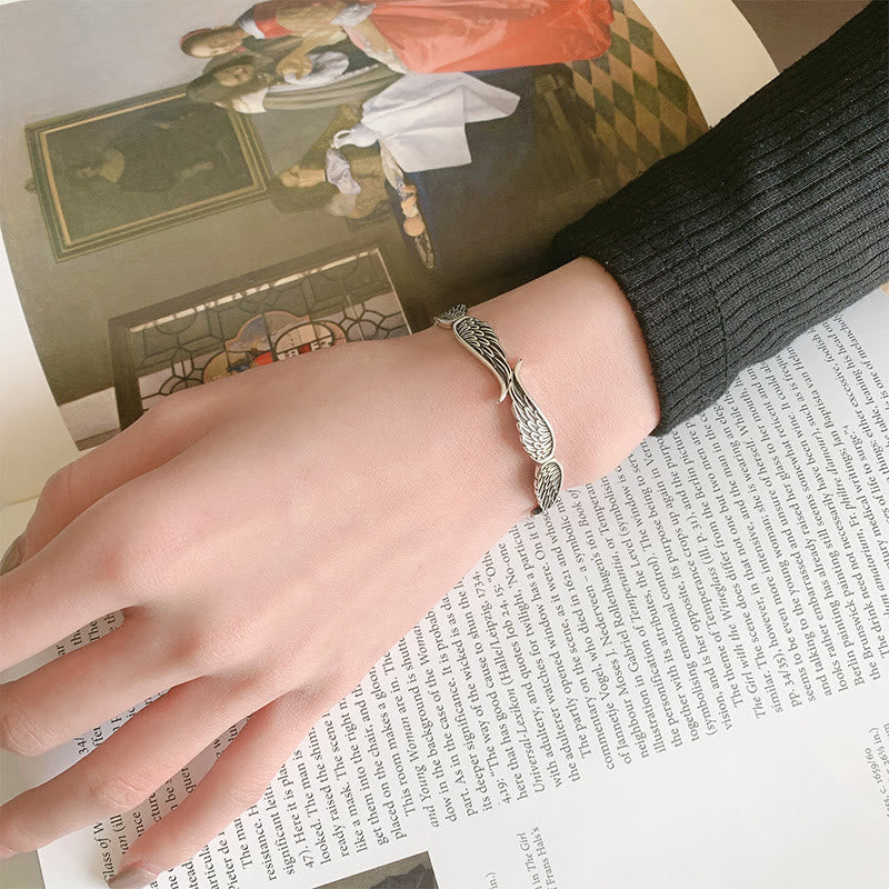 Bracelet manchette porte-bonheur en cuivre avec ailes d'ange pour la guérison spirituelle