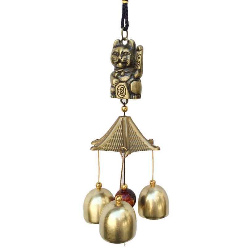 Carillon mural en cuivre pour chat porte-bonheur | Décoration zen