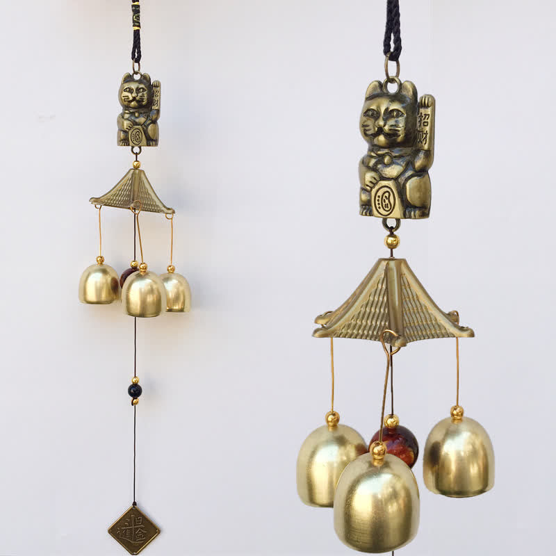 Carillon mural en cuivre pour chat porte-bonheur | Décoration zen