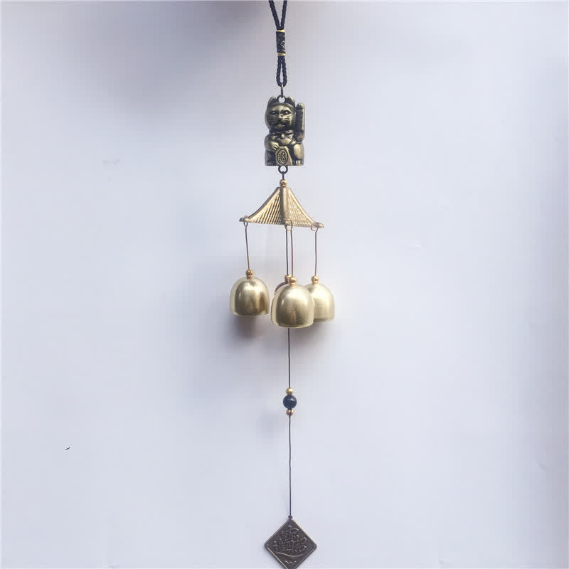 Carillon mural en cuivre pour chat porte-bonheur | Décoration zen