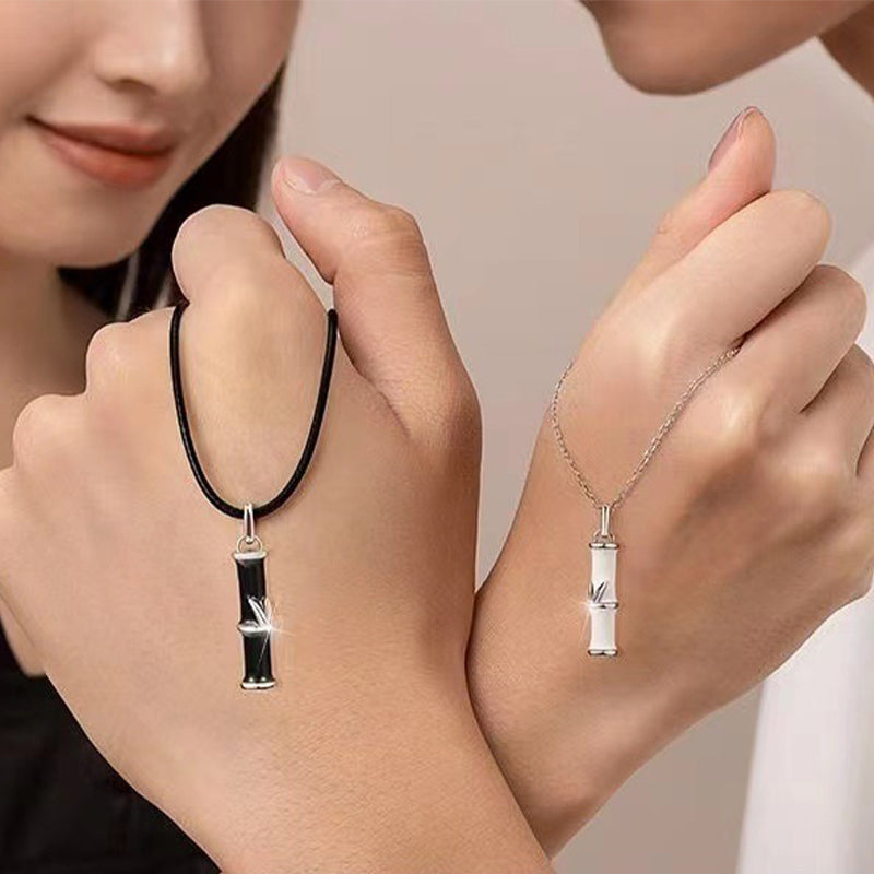 Collier porte-bonheur en cuivre et bambou pour couple, pendentif de 45 cm