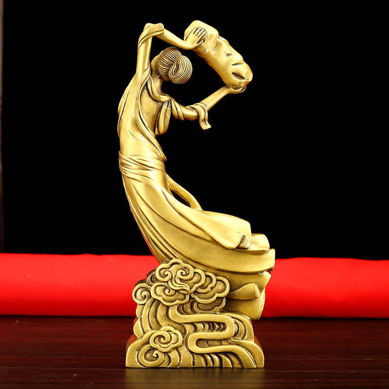 Statue de protection du Bodhisattva Nuwa en cuivre 11x8x27cm