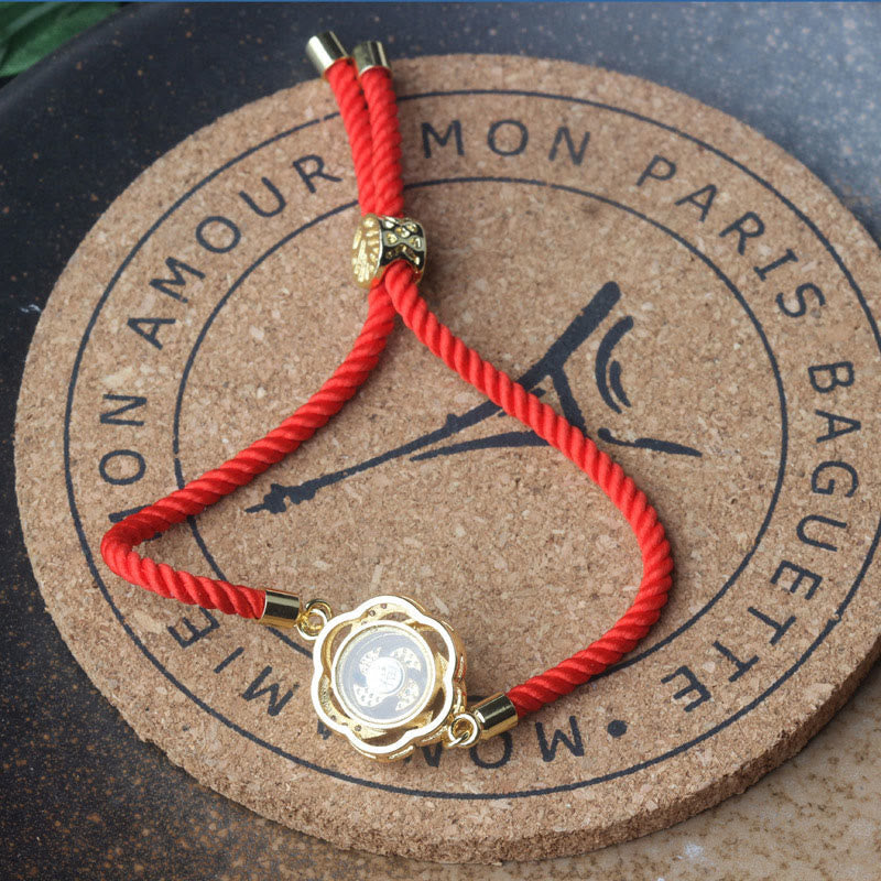 Bracelet de protection en cuivre et laiton avec moulin à vent et prune, cordon rouge