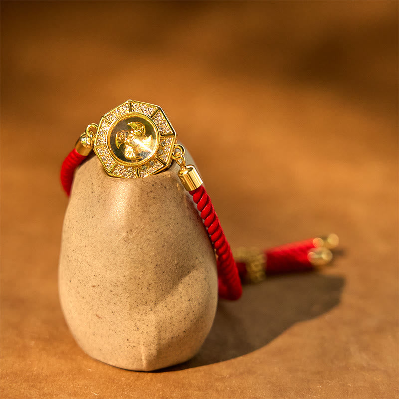 Bracelet Feng Shui en cuivre et laiton avec fil rouge et moulin à vent